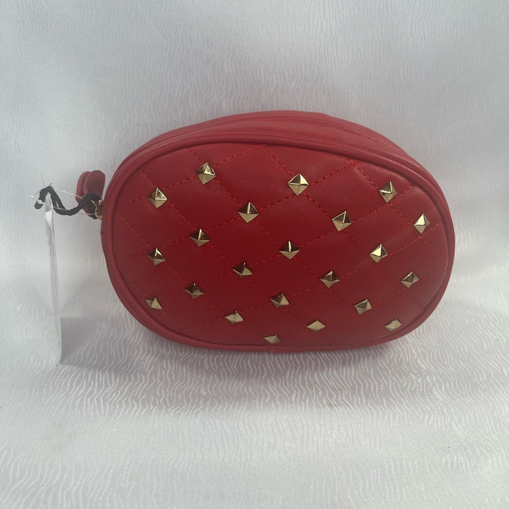 Red Quilted Studded Women's Belt Bag